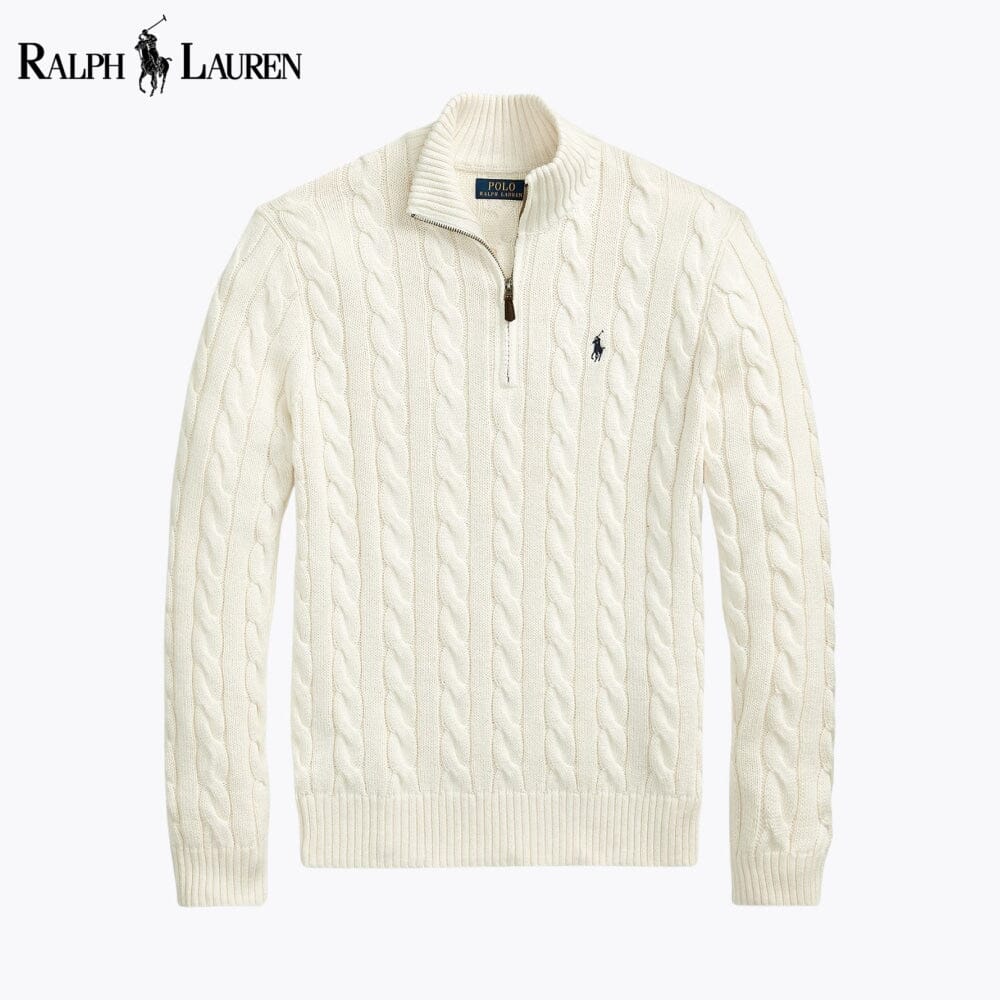 𝑅𝐿 Chunky Cable-Knit Cotton Quarter-Zip Sweater