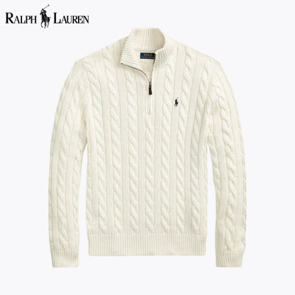 𝑅𝐿 Chunky Cable-Knit Cotton Quarter-Zip Sweater